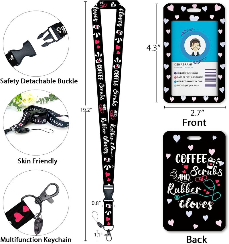 GIANCOMICS Funny Nurse ID Badge Holder with Lanyard, Coffee Scrubs and Rubber Gloves Badge Reel Retractable with 360 Degrees Rotate Carabiner Clip Heavy Duty, Cute ID Holder ID Clip Name Badge Clip Keychain - Image 4